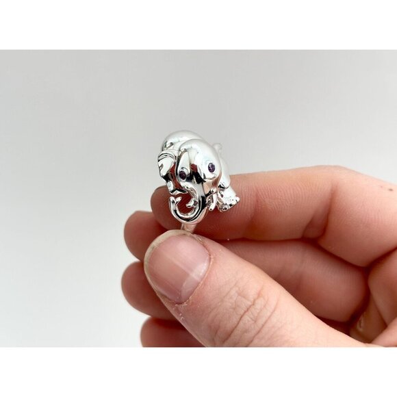 Amethyst Gemstone Eyes Elephant Polished Sterling Silver Vintage Ring - 6.75 - Picture 9 of 10